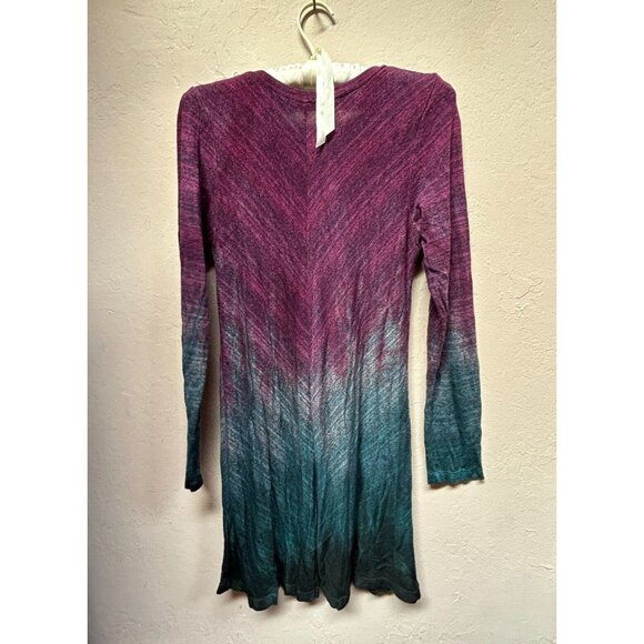 Art of Cloth Women's V-neck Long Dress XS Purple Blue Zigzag Pattern Long Sleeve - Picture 2 of 9